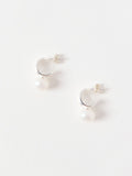 Wide Silver-Plated Hoop Earrings with Ribbed Texture and Freshwater Pearl