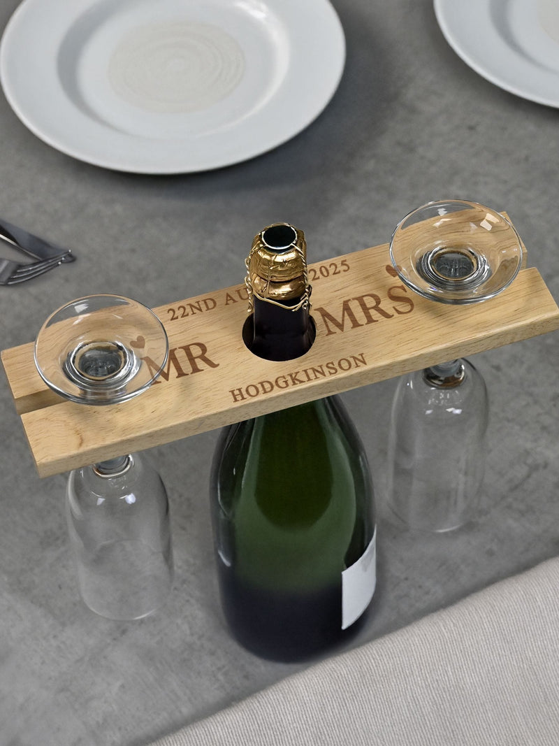 Personalised Wedding Wine Glass & Bottle Holder by PMC