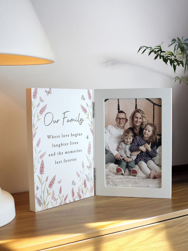 PMC personalised floral wooden hinged 6x4 photo frame, imported from the UK