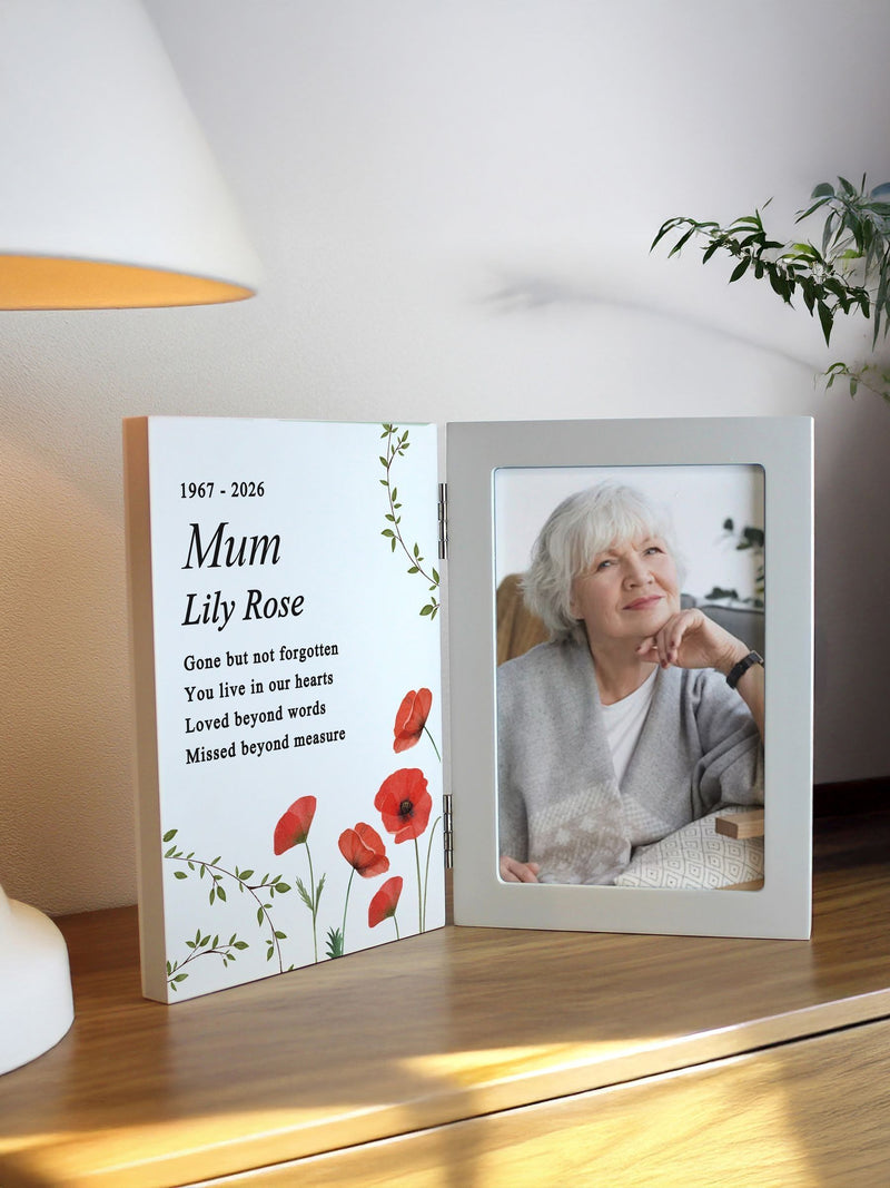 PMC personalised memorial wooden hinged 6x4 photo frame, imported from the UK