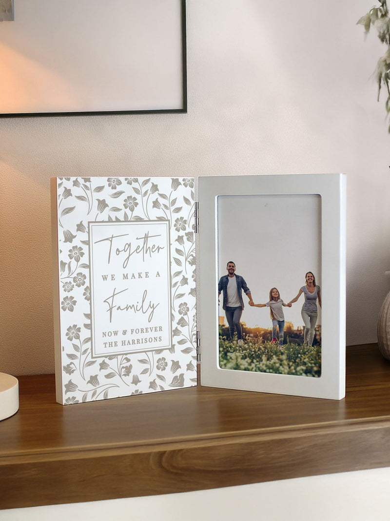 PMC personalised family wooden hinged 6x4 photo frame, imported from the UK