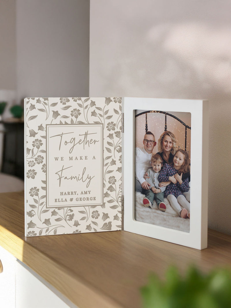 PMC personalised family wooden hinged 6x4 photo frame, imported from the UK