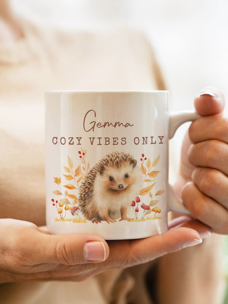 PMC personalised hedgehog mug custom text 11cm, imported from the UK