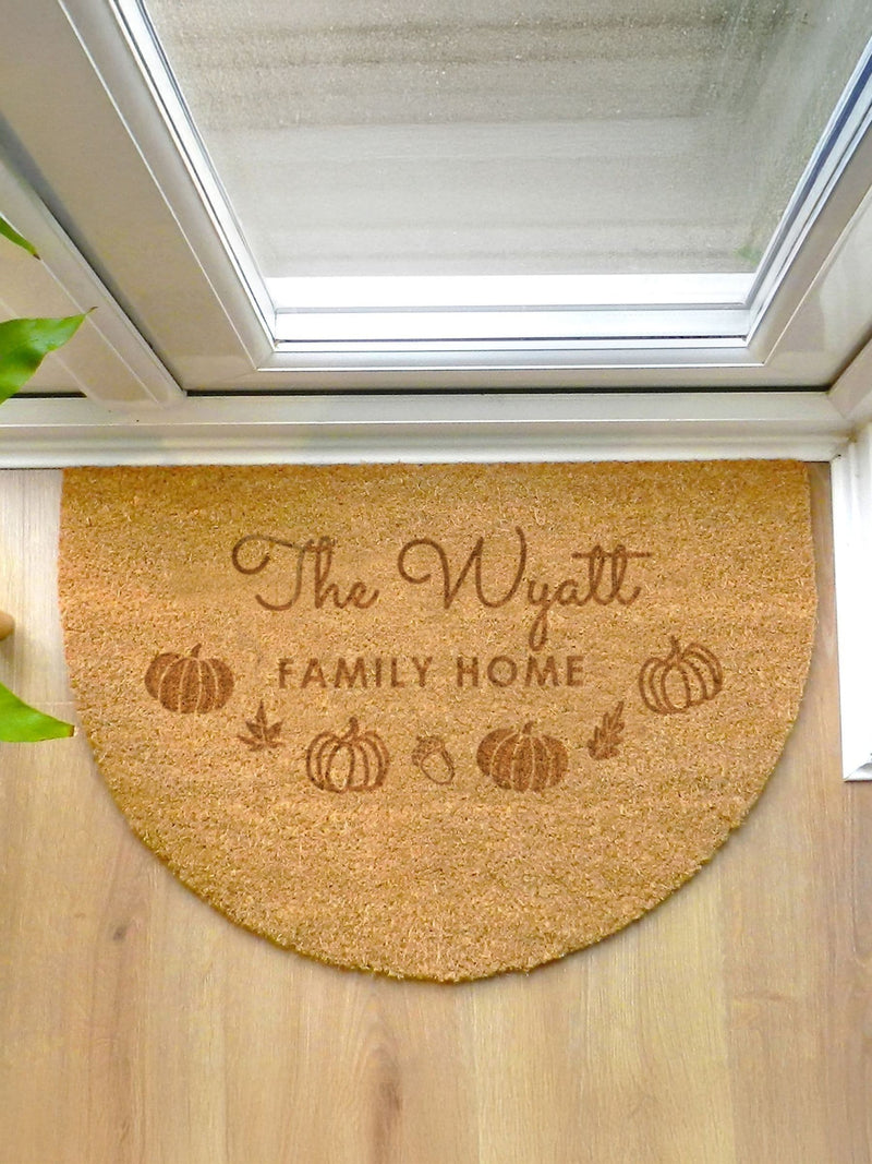 PMC personalised pumpkin half-moon doormat 60cm x 40cm (British brand)