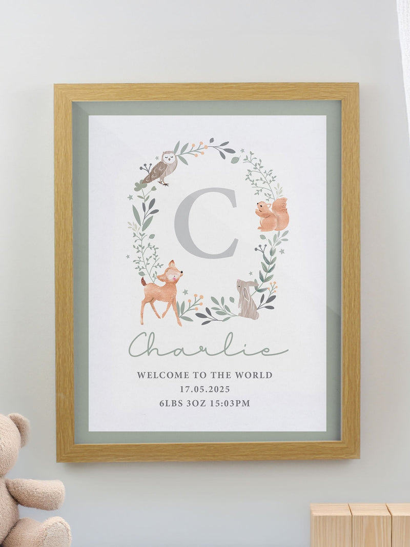 PMC woodland initial oak framed print 38x30cm - British product