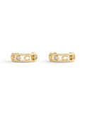 Small Open Hoop Earrings with Sculpted C Motifs and Sparkly Stones