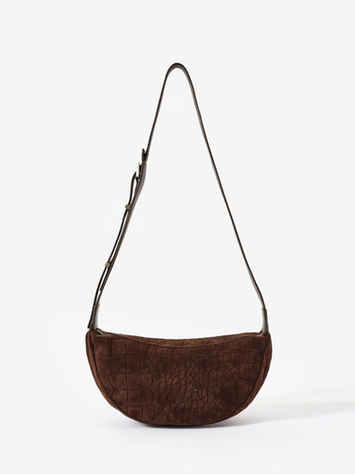 Next Mint Velvet Brown Dolly Textured Suede Scoop Sling Bag- Buy online at McGrocer