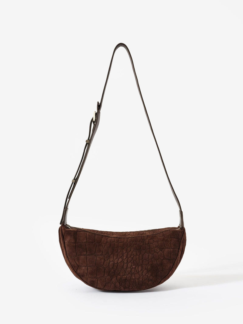 Mint Velvet Brown Dolly textured suede scoop sling bag, UK version