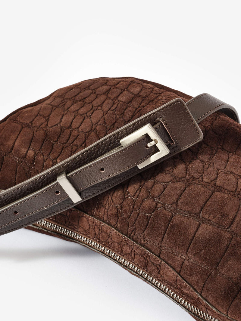 Mint Velvet Brown Dolly textured suede scoop sling bag, UK version