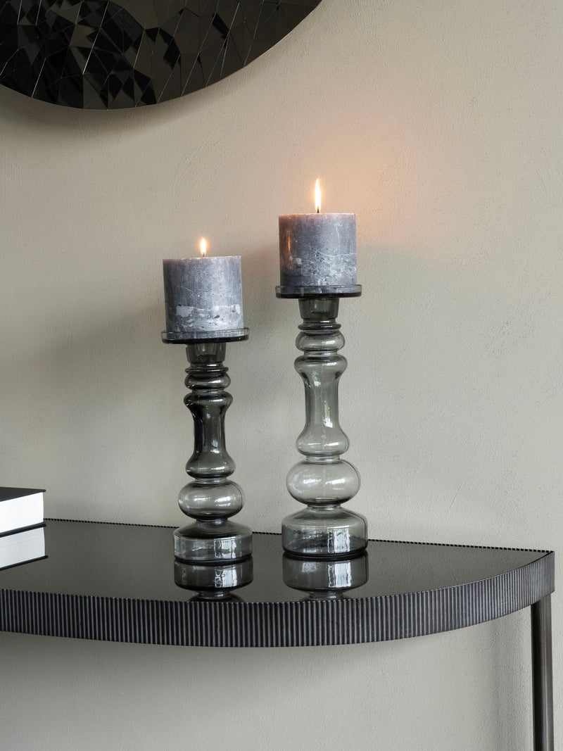 Libra Interiors grey vitrum glass candle holder 30cm, UK version
