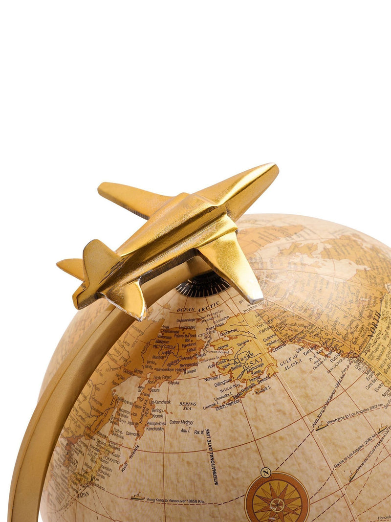 Harvey Makin decorative globe gold base aeroplane detail 37cm, UK version