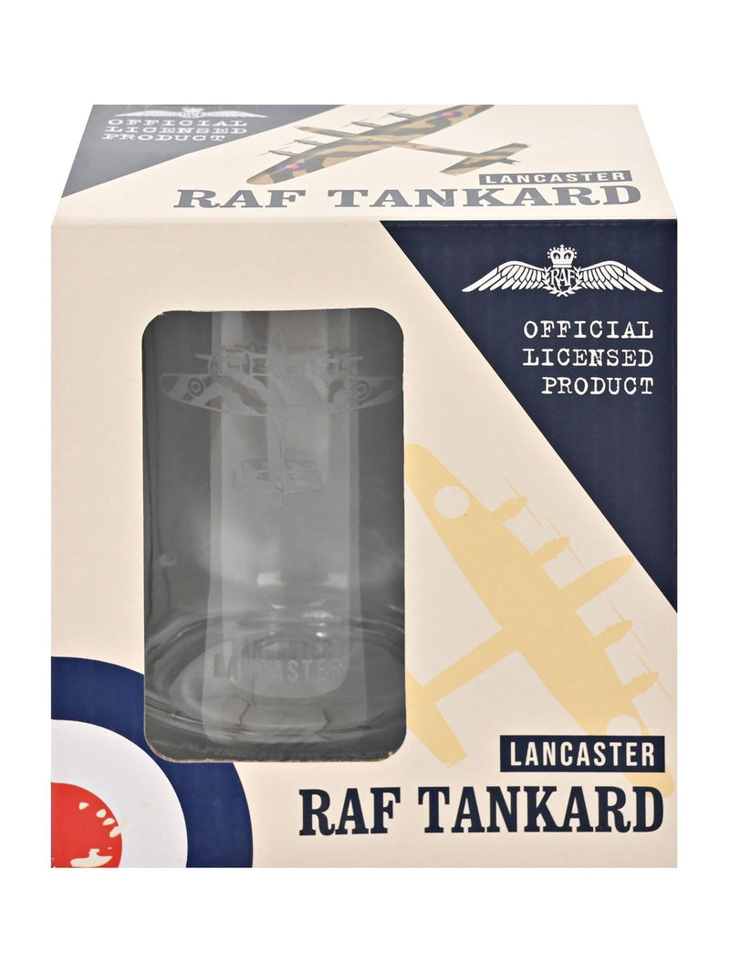 Widdop RAF etched glass tankard Lancaster Bomber 13.5cm (British brand)