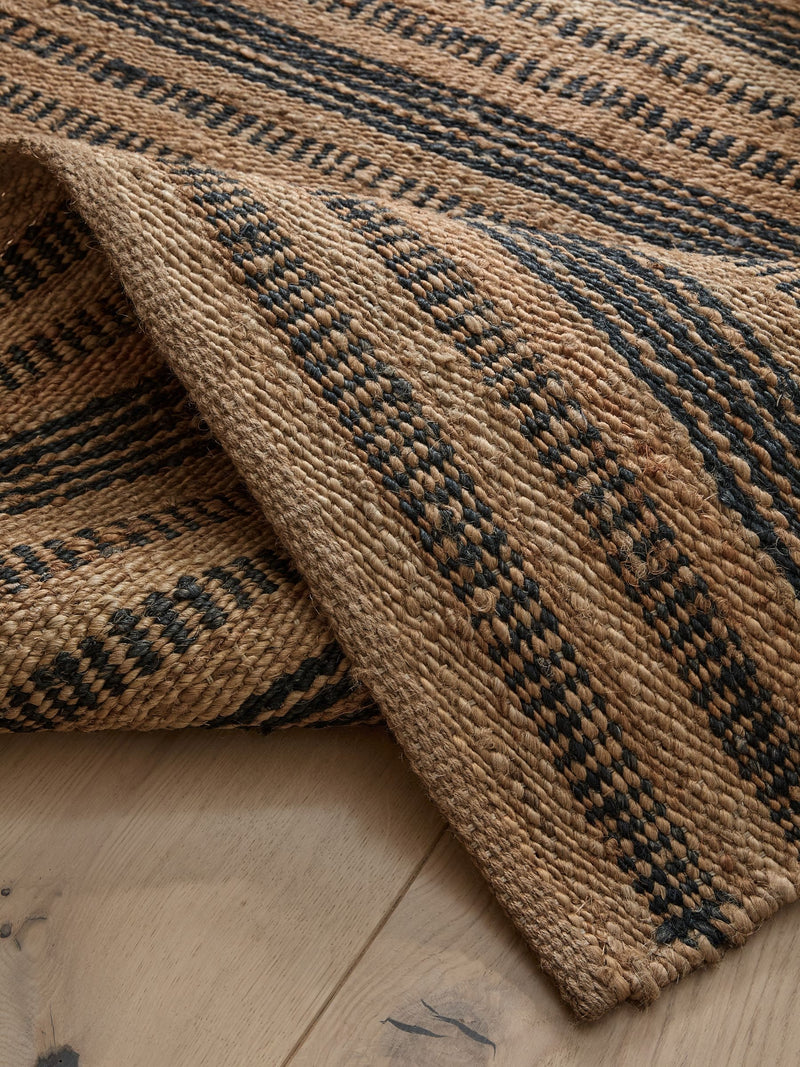 Natural stripe woven jute rug, imported from the UK