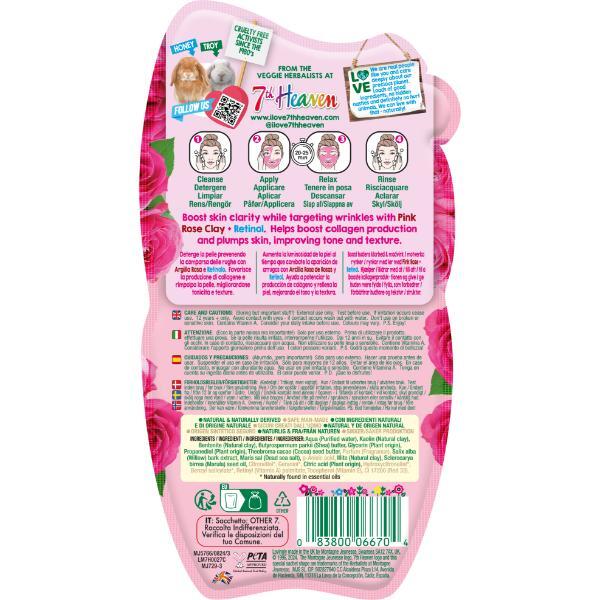 7th Heaven Pink Rose Clay Mask with Retinol, imported from the UK