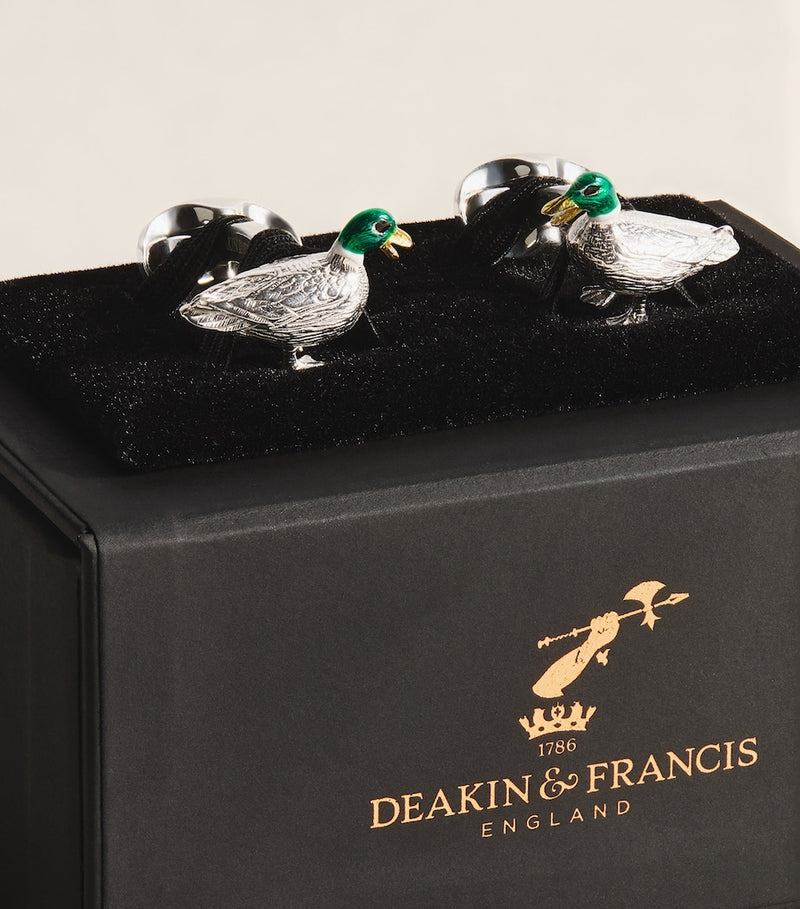 أزرار أكمام Deakin & Francis من الفضة الإسترلينية والمينا على شكل بطة (علامة تجارية بريطانية)