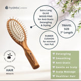 Hydrea London anti-static olive wood travel hair brush, UK version