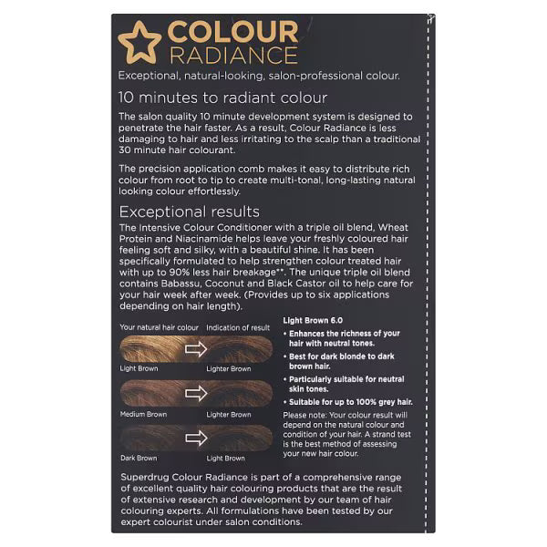 Superdrug Permanent Hair Colour Light Brown 6.0 (British brand)