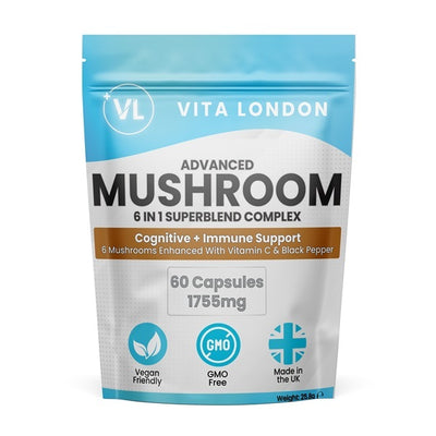 Superdrug Vita London Mushroom 6-in-1 Complex Superblend Dietary Supplement Capsules 60 Capsules- Buy online at McGrocer