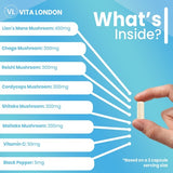 Vita London mushroom supplement 6-in-1 complex 60 capsules, UK version
