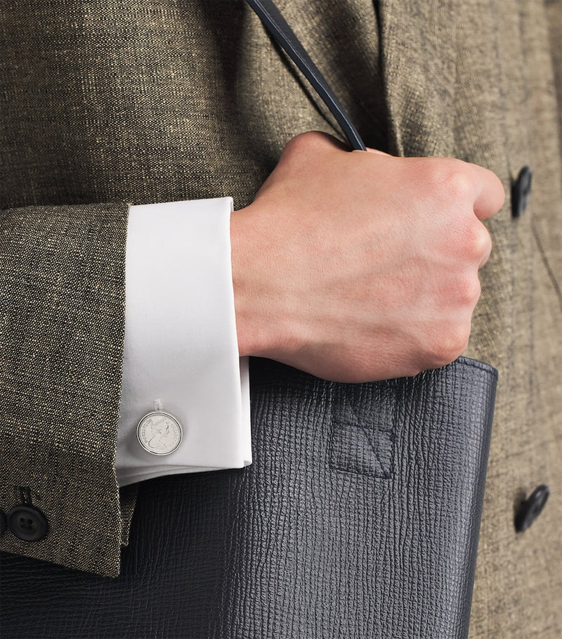 Babette Wasserman rhodium-plated halfpenny cufflinks - British product