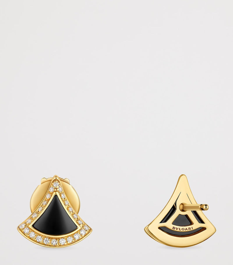 Bvlgari Divas' Dream yellow gold onyx diamond earrings, imported from the UK
