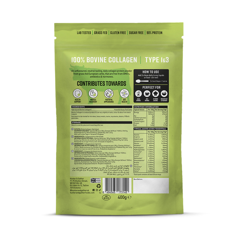 Hunter & Gather unflavoured bovine collagen peptides 400g, UK version