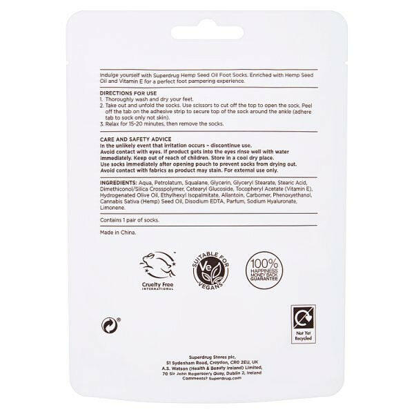 Superdrug Hemp Seed Oil Pampering Foot Mask with Foot Socks GOODS Superdrug