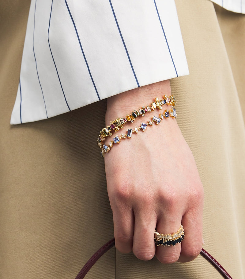 Suzanne Kalan yellow gold diamond and blue sapphire one of a kind bracelet, imported from the UK