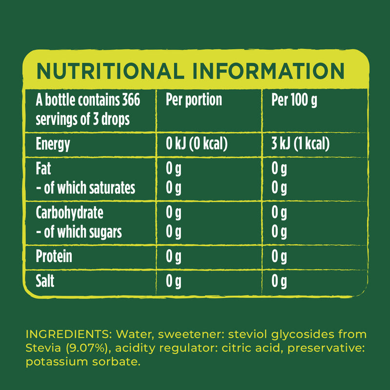 Pure Via stevia sweetener drops 55ml, imported from the UK