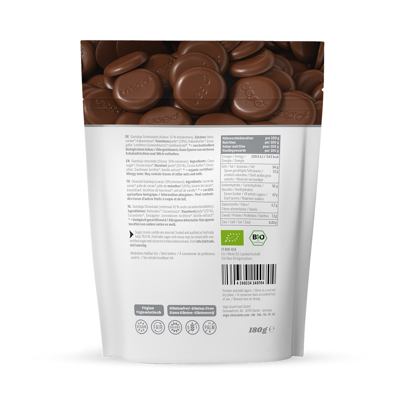 Vego hazelnut gianduja hot chocolate melts 180g (British brand)