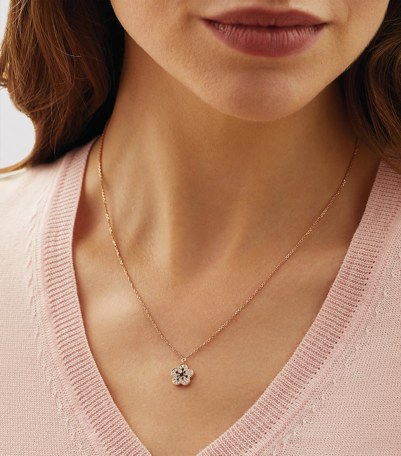 Boodles mini rose gold and diamond blossom pendant necklace, UK version