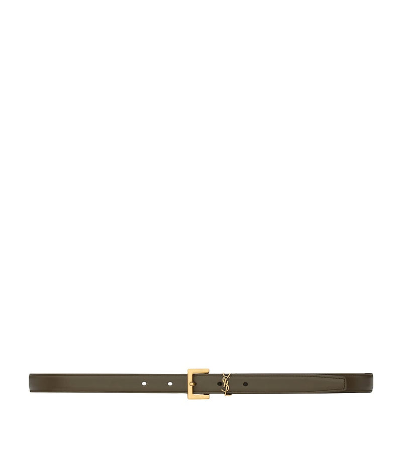 Saint Laurent leather monogram belt gold-toned buckle - British product