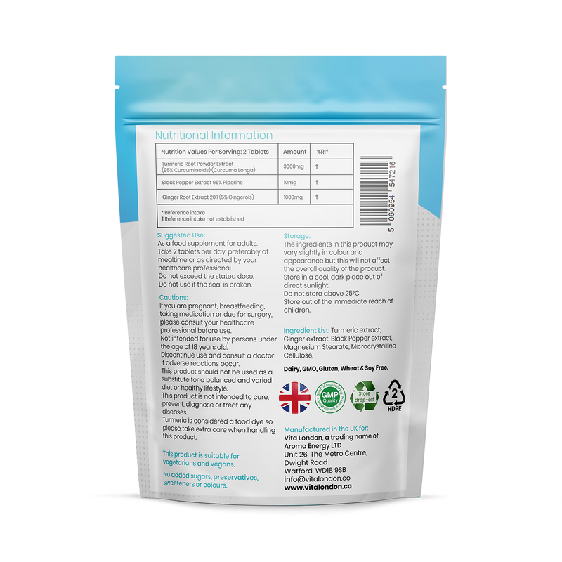 Vita London high strength curcumin supplement 4000mg 120 tablets, imported from the UK
