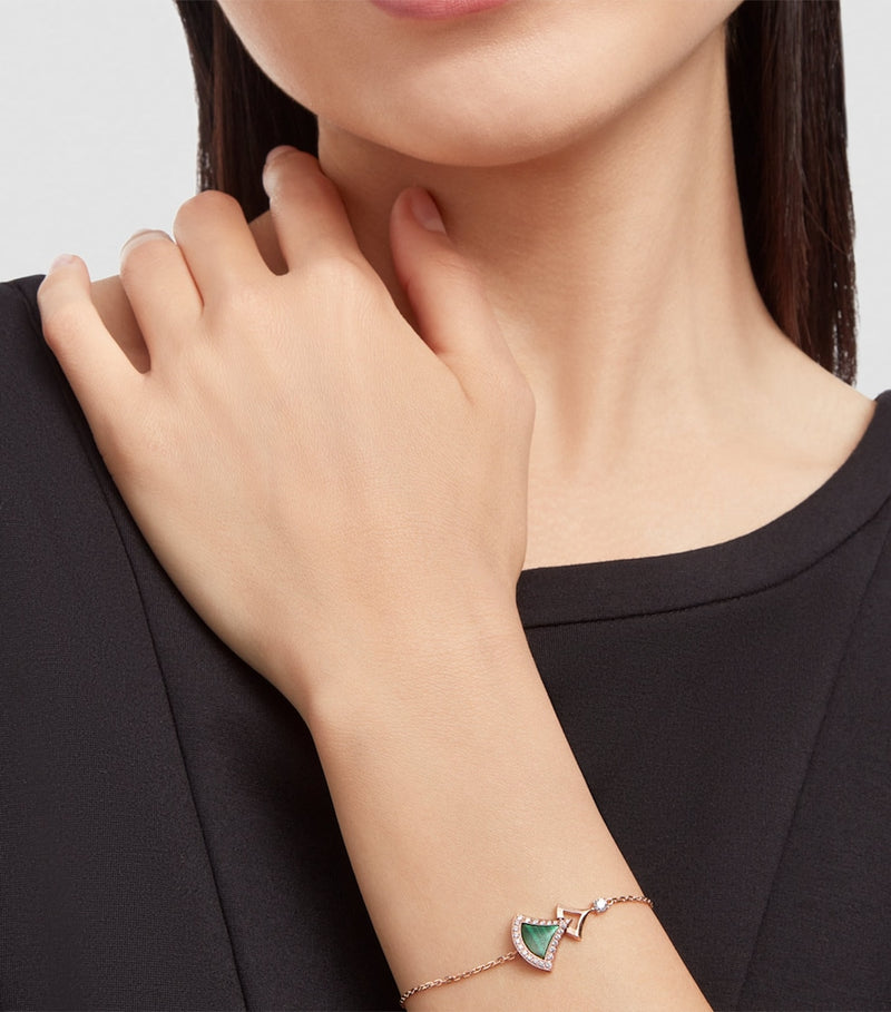 Bvlgari rose gold diamond malachite bracelet 17-19cm, imported from the UK