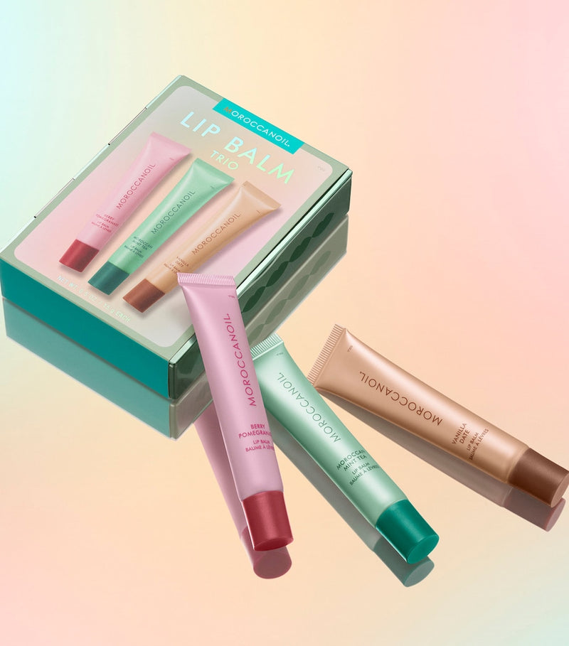 Moroccanoil lip balm trio with argan oil and peptides (British brand)