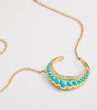 Jacquie Aiche small crescent moon gold turquoise diamond necklace, UK version