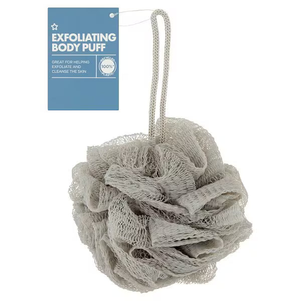 Superdrug grey exfoliating body puff (British brand)
