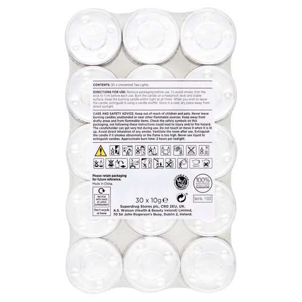 Superdrug Un-fragranced tea light candles GOODS Superdrug