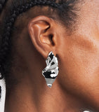 Alexis Bittar small crumpled earrings in rhodium plated brass, imported from the UK