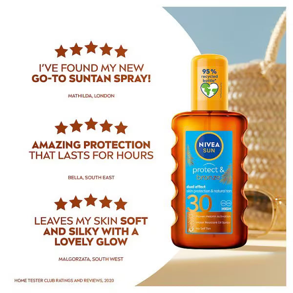 NIVEA Sun Oil Spray Protect & Bronze SPF30 200ml, imported from the UK
