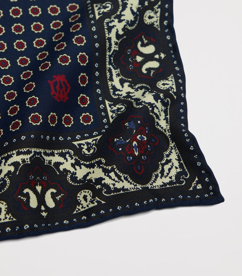 Dunhill mulberry silk floral medallion pocket square, UK version