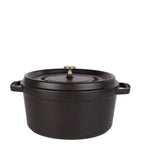 Staub black round cocotte 28cm, imported from the UK