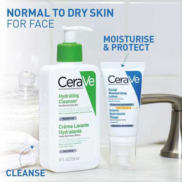 CeraVe AM Facial Moisturiser SPF50 For Dry Skin 52ml - British product