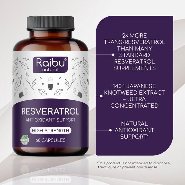 RAIBU resveratrol supplement 60 capsules, UK version