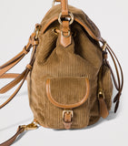 Miu Miu medium corduroy leather-trim backpack, imported from the UK