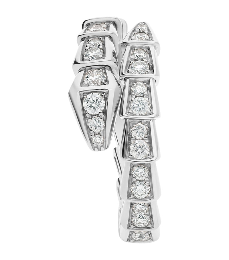 Bvlgari white gold and pavé diamond snake-scale ring - British product
