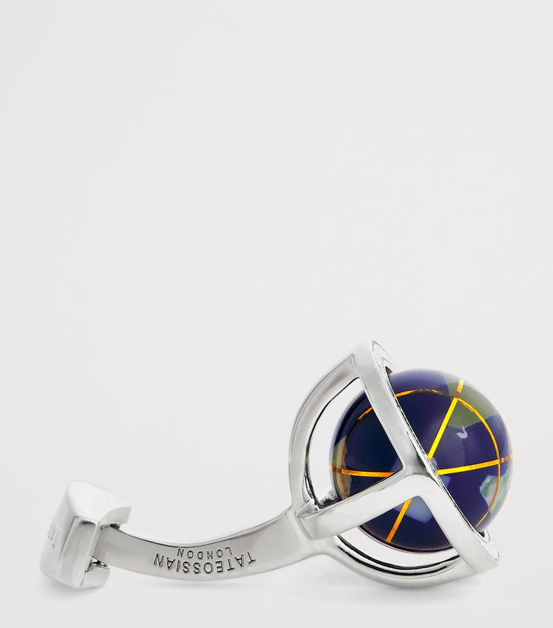 Tateossian globe cufflinks sterling silver lapis lazuli, imported from the UK