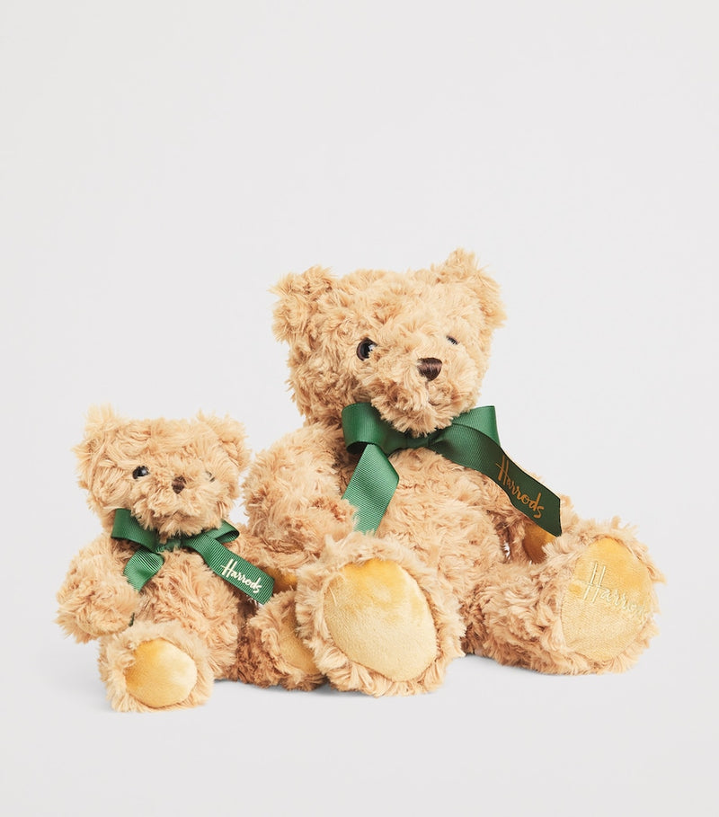 Harrods Large Curly Henry Bear 25cm plush with bow tie, imported from the UK