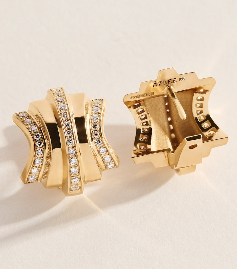 Azlee fluid staircase earrings yellow gold diamonds - British product