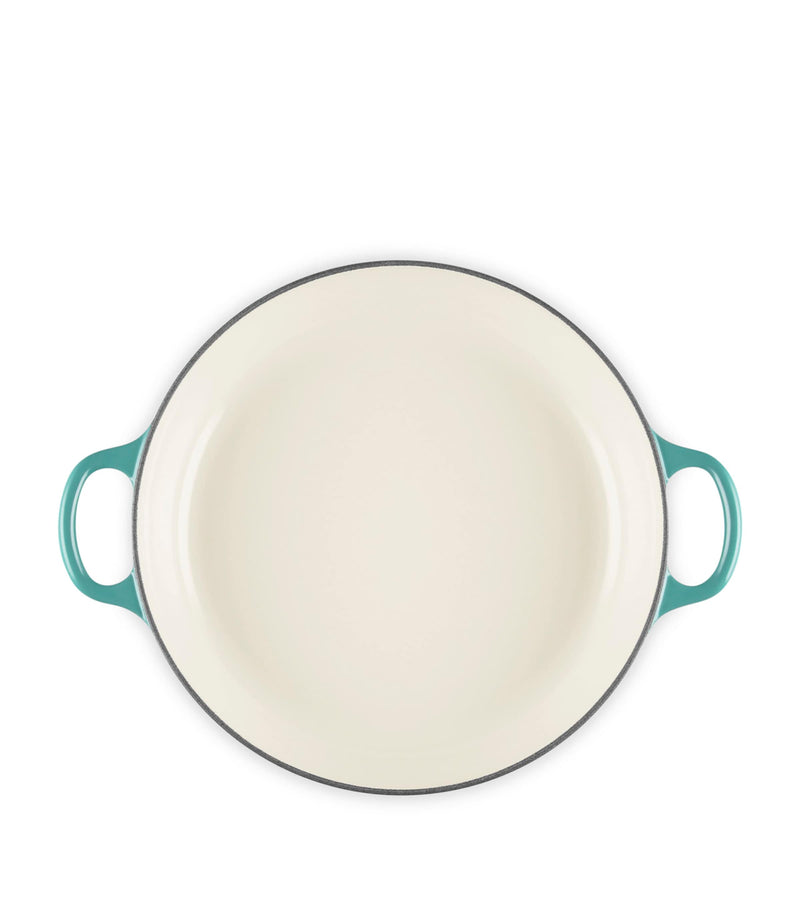 Le Creuset cast iron petal shallow casserole 26cm, imported from the UK
